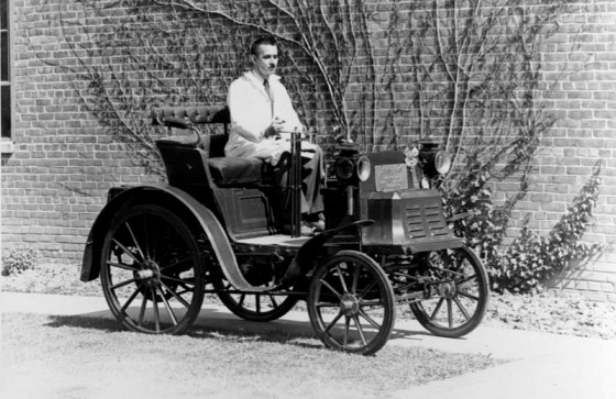 Floyd Bunt in his beloved 1898 Benz Landau at Cranbrook. Cranbrook Archives. 