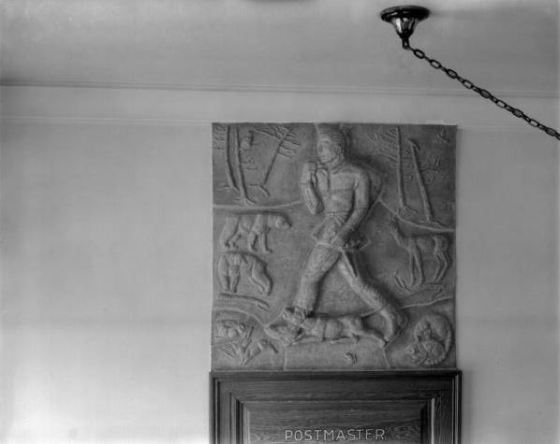 Marion Overby's terra cotta relief in Mason, Michigan.  1939, Cranbrook Archives. 