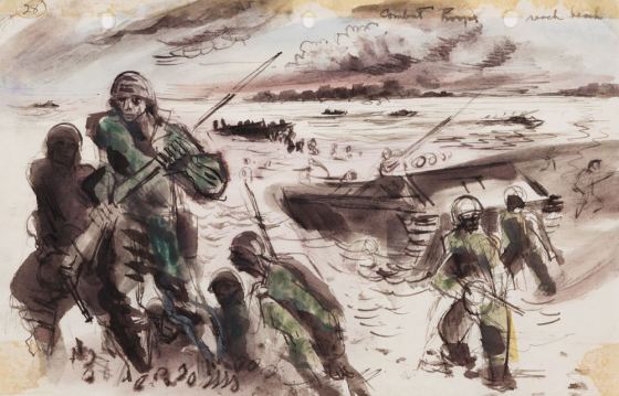 David Fredenthal, Combat Troops Reach Beach, c. 1941-1945. Cranbrook Art Museum. 