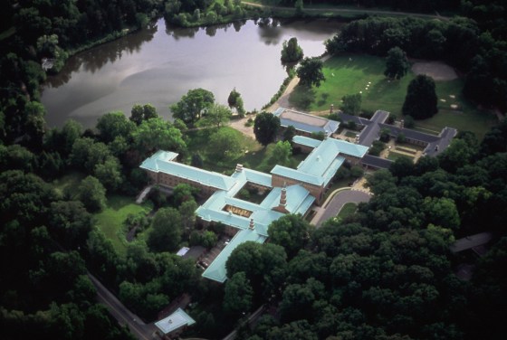 Aerial shot of Kingswood Campus - notice the telescoping chimneys. Cranbrook Educational Community. 