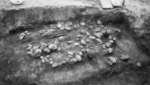 "Showing field rocks on bowling alley after cloudburst." Cranbrook Archives.