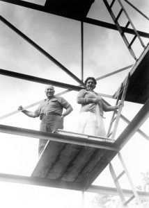 Carolyn Farr Booth and Chauncy Bliss on the Fire Tower at Good Hart, ca 1940. Cranbrook Archives.
