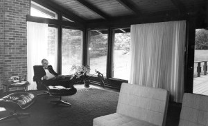 Dr. Robert Hatt in Edison House living room, August 1966. Harvey Croze, photographer Courtesy Cranbrook Archives