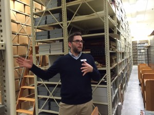 State Archivist, Mark Harvey, talks with our staff about processes at the Archives of Michigan.