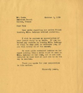 Correspondence from Kingswood School to the American Consul, 1939. Courtesy Cranbrook Archives. 