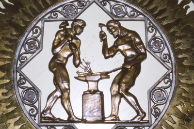 Detail of the center panel, 2001. The clock was restored courtesy Cranbrook Class of 2000.