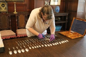 Me at work, numbering silverware.